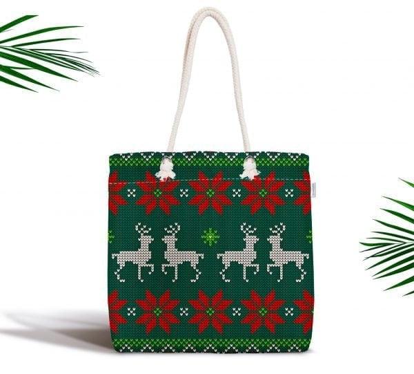 Christmas Shoulder Bag|Christmas Design Fabric Bag|Xmas Deer Tote Bag|Xmas Tree Beach Bag|Winter Trend Weekender Bag|Gift Large Bag for Her