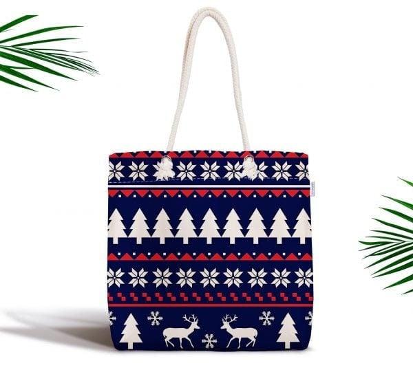 Christmas Shoulder Bag|Christmas Design Fabric Bag|Xmas Deer Tote Bag|Xmas Tree Beach Bag|Winter Trend Weekender Bag|Gift Large Bag for Her