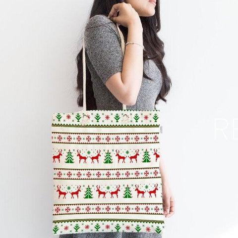 Christmas Shoulder Bag|Christmas Design Fabric Bag|Xmas Deer Tote Bag|Xmas Tree Beach Bag|Winter Trend Weekender Bag|Gift Large Bag for Her