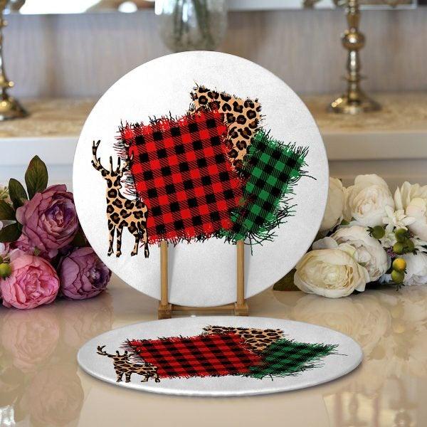 Christmas Placemat|Set of 2 Xmas Deer and Tree Supla Table Mat|Winter Trend Round American Service Dining Underplate|Farmhouse Style Coaster