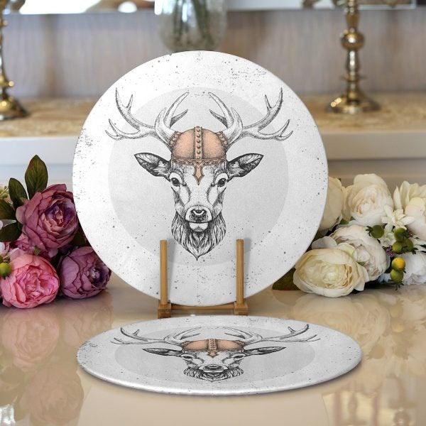 Christmas Placemat|Set of 2 Buckhorn Print Table Mat|Winter Trend Round American Service Dining Underplate|Farmhouse Style Xmas Deer Coaster