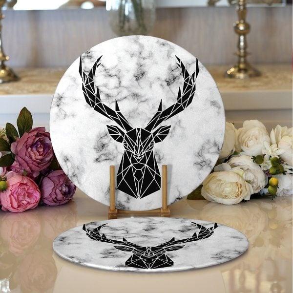 Christmas Placemat|Set of 2 Buckhorn Print Table Mat|Winter Trend Round American Service Dining Underplate|Farmhouse Style Xmas Deer Coaster