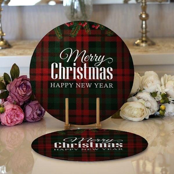 Christmas Placemat|Set of 2 Merry Xmas Supla Table Mat|Winter Trend Round American Service Dining Underplate|Farmhouse Winter Coasters