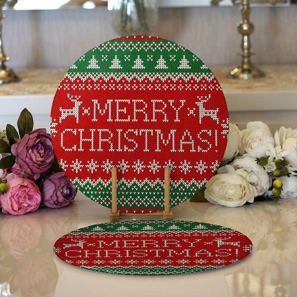 Christmas Placemat|Set of 2 Merry Xmas Supla Table Mat|Winter Trend Round American Service Dining Underplate|Farmhouse Winter Coasters