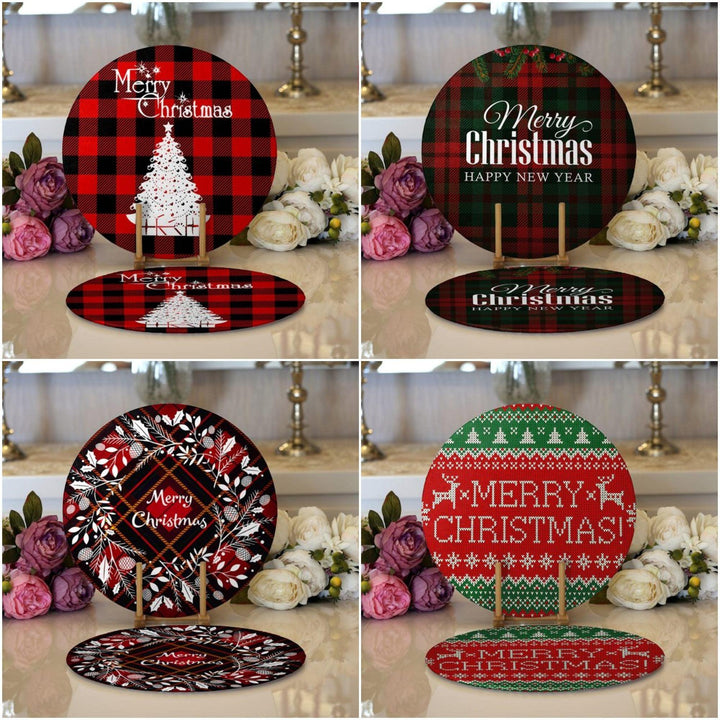 Christmas Placemat|Set of 2 Merry Xmas Supla Table Mat|Winter Trend Round American Service Dining Underplate|Farmhouse Winter Coasters