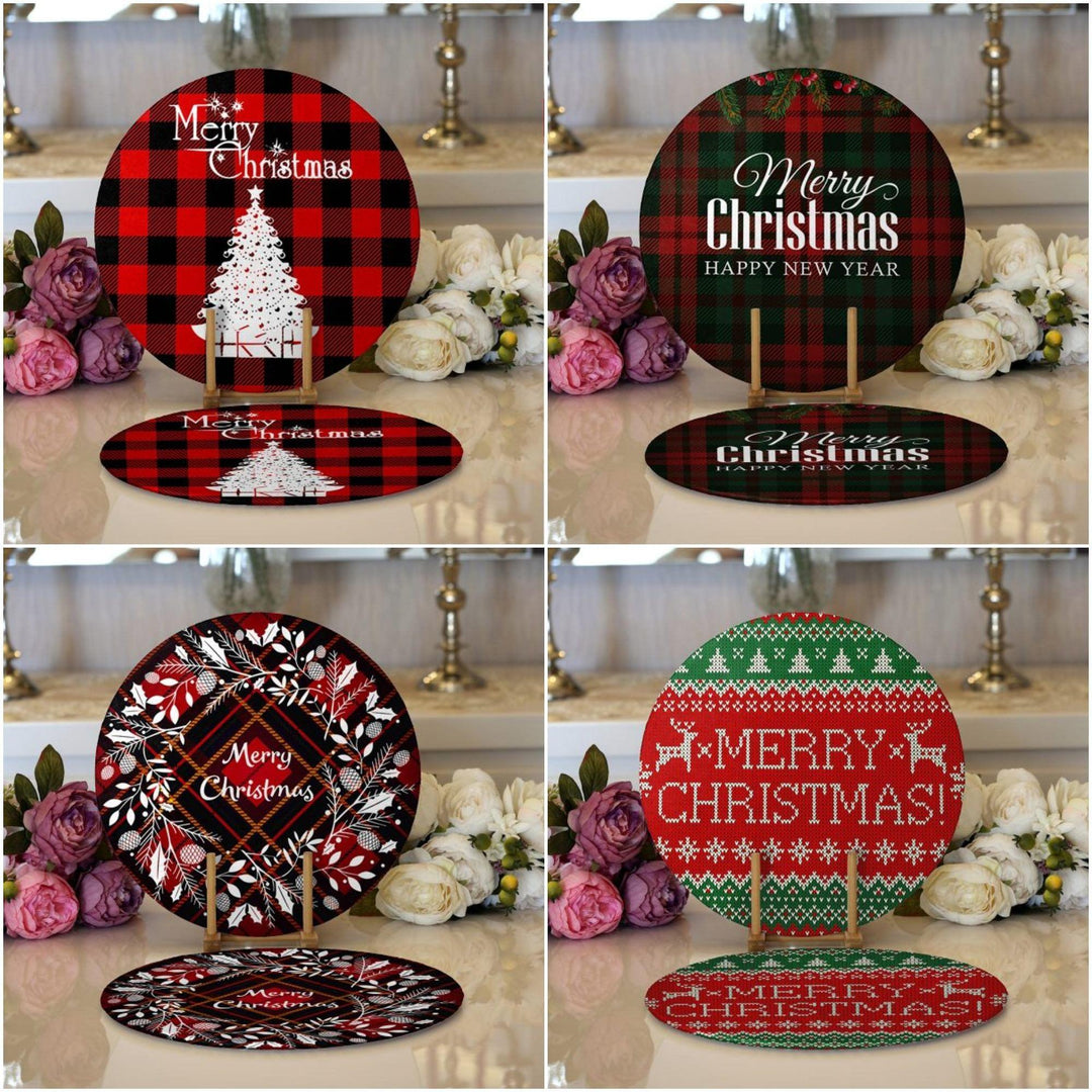 Christmas Placemat|Set of 2 Merry Xmas Supla Table Mat|Winter Trend Round American Service Dining Underplate|Farmhouse Winter Coasters