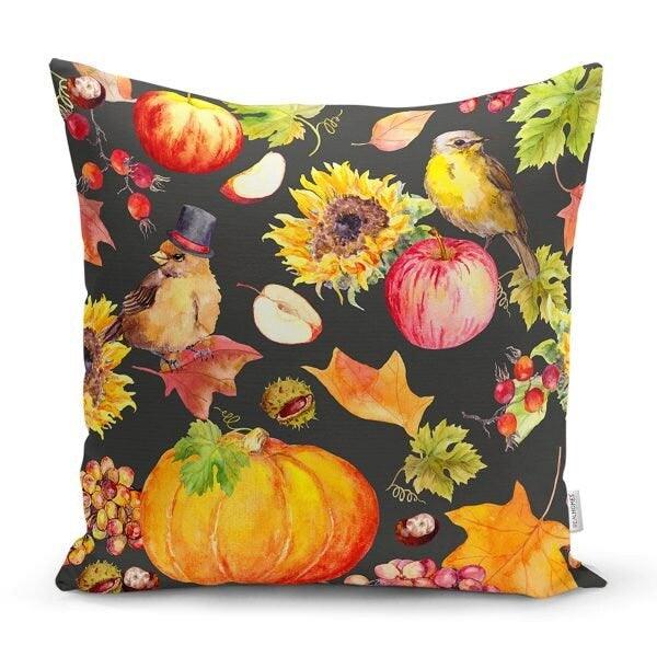 Pumpkin Pillow Cover|Fall Trend Cushion Case|Floral Pumpkin and Birds Throw Pillow|Leaves Pillow Case|Farmhouse Style Plaid Fall Pillow Top