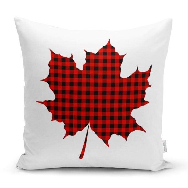 Winter Trend Pillow Case|Christmas Pillow Cover|Floral Red Xmas Home Decor|Cardinal Bird and Poinsettia Throw Pillow|Checkered Leaf Decor