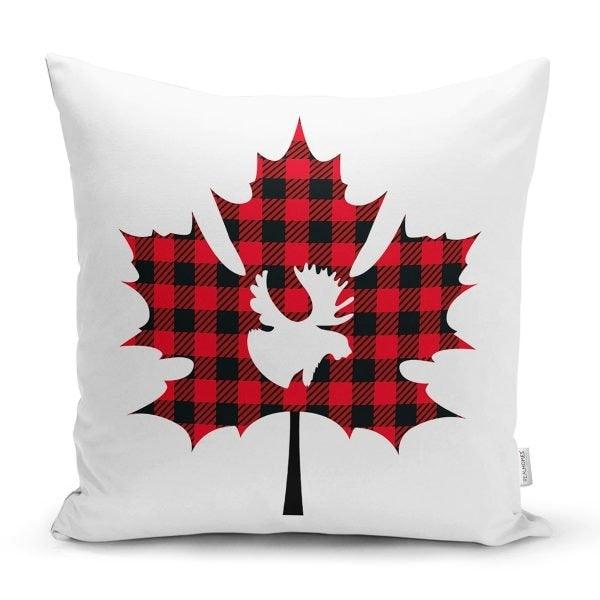 Winter Trend Cushion Cover|Christmas Pillow Case|Checkered Xmas Deer and Leaves Home Decor|Housewarming Gray Buckhorn Print Throw Pillow Top