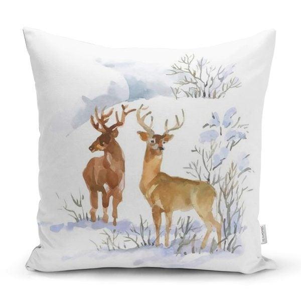 Winter Trend Cushion Cover|Christmas Pillow Cover|Xmas Deer Home Decor|Housewarming Xmas Gift Idea|Pine Cone and Pine Tree Throw Pillow Top