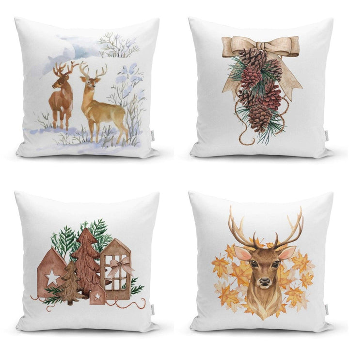 Winter Trend Cushion Cover|Christmas Pillow Cover|Xmas Deer Home Decor|Housewarming Xmas Gift Idea|Pine Cone and Pine Tree Throw Pillow Top