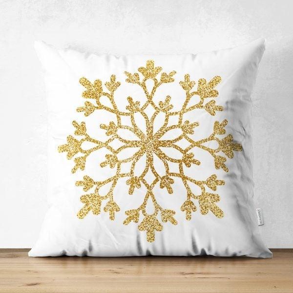 Snowflake Pillow Cover|Winter Home Decor|Suede Winter Cushion Case|Housewarming Gift|Decorative Snowflake Throw Pillow Top|Gold White Pillow