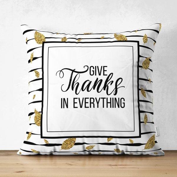 Thanksgiving Pillow Cover|Give Thanks Suede Cushion Case|Striped Fall Trend Throw Pillow|Gold Leaves Pillow Case|Thanksgiving Cushion Case