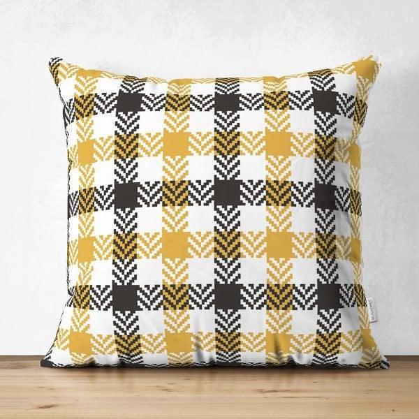 Pumpkin Pillow Case|Fall Trend Suede Cushion Case|Checkered Fall Colors Throw Pillow|Decorative Pillow|Farmhouse Thanksgiving Pillow Sham