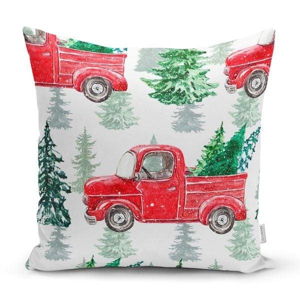 Christmas Pillow Cover|Xmas Tree Home Decor|Winter Trend Cushion Cover|Housewarming Xmas Tree Carrying Vehicles|Christmas Tree Throw Pillow