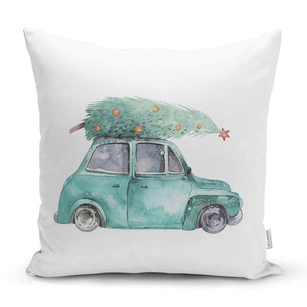 Christmas Pillow Cover|Xmas Tree Home Decor|Winter Trend Cushion Cover|Housewarming Xmas Tree Carrying Vehicles|Christmas Tree Throw Pillow