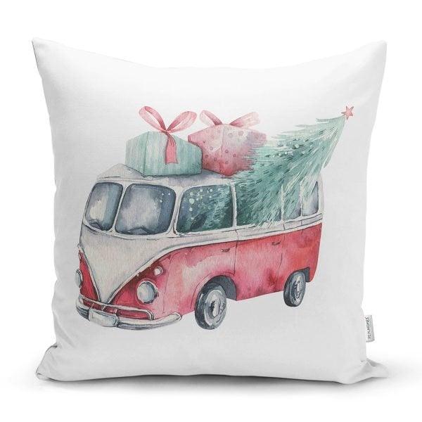 Christmas Pillow Cover|Xmas Tree Home Decor|Winter Trend Cushion Cover|Housewarming Xmas Tree Carrying Vehicles|Christmas Tree Throw Pillow