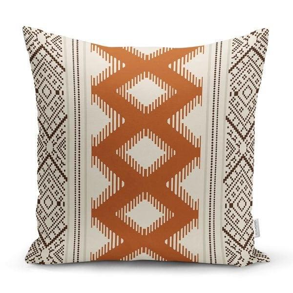 Tribal Pillow Cover|Nordic Cushion Case|Decorative Aztec Print Ethnic Brick Color Pillow|Scandinavian Home Decor|Authentic Throw Pillow Top