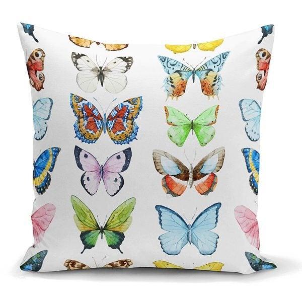 Butterfly Pillow Case|Colorful Butterfly Cushion Cover|Decorative Throw Pillow Top|Housewarming Boho Pillow Top|Farmhouse Porch Cushion Case