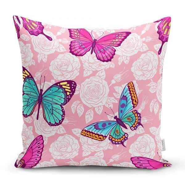 Butterfly Pillow Case|Colorful Butterfly Cushion Cover|Decorative Throw Pillow Top|Housewarming Boho Pillow Top|Farmhouse Porch Cushion Case