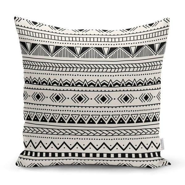 Nordic Scandinavian Pillow Cover|Southwestern Cushion Case|Rug Design Throw Pillow Top|Black White Ethnic Home Decor|African Tribal Pillow