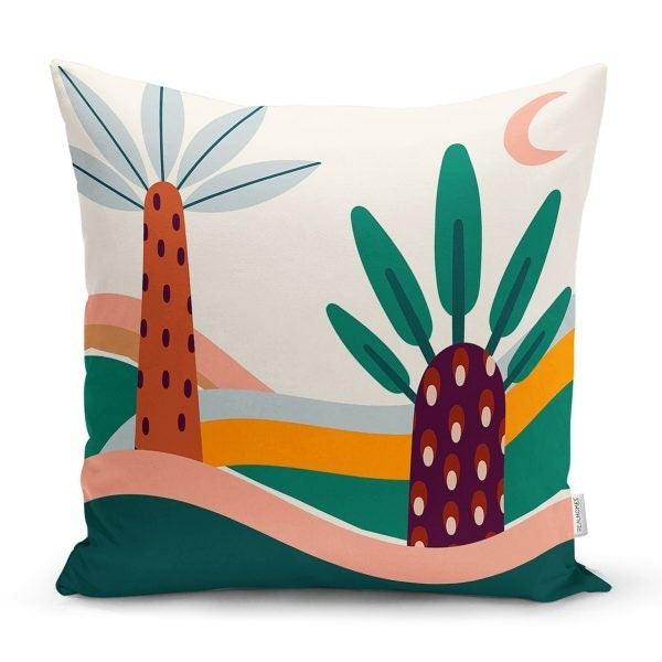 Abstract Palm Tree Pillow Cover|Sun and Moon Over The Mountains Cushion Case|Boho Bedding Pillow Top|Farmhouse Living Room Throw Pillow Case