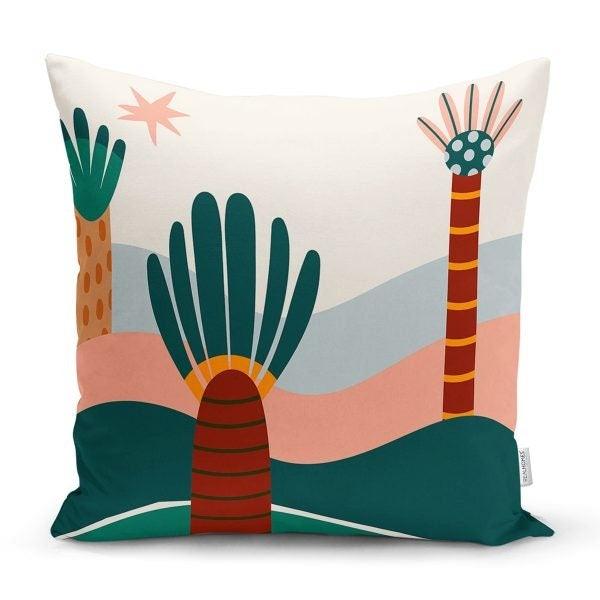 Abstract Palm Tree Pillow Cover|Sun and Moon Over The Mountains Cushion Case|Boho Bedding Pillow Top|Farmhouse Living Room Throw Pillow Case