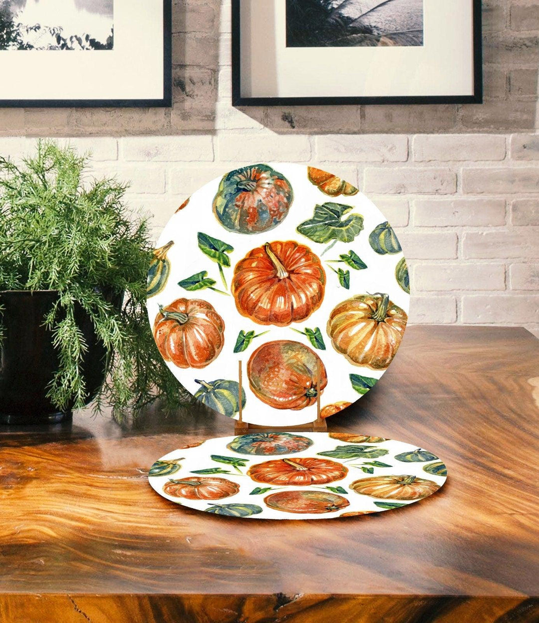 Set of 2 Pumpkin Placemat|Fall Trend Home Decor|Pumpkin Supla Table Mat|Orange Pumpkin Round American Service Dining Underplate, Coasters