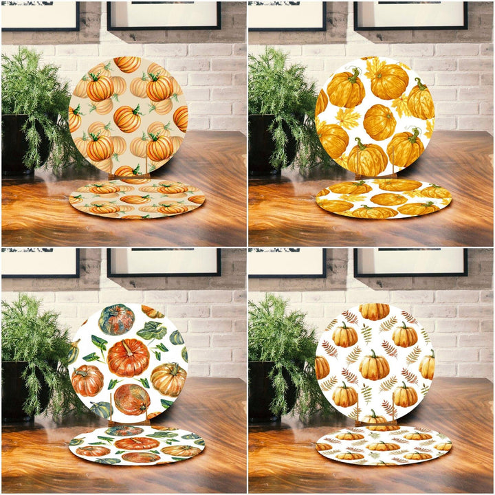 Set of 2 Pumpkin Placemat|Fall Trend Home Decor|Pumpkin Supla Table Mat|Orange Pumpkin Round American Service Dining Underplate, Coasters