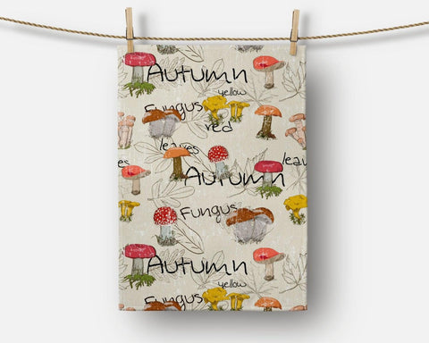 Fall Trend Kitchen Towel|Autumn Mushrooms Dish Towel|Autumn Print Hand Towel|Decorative Hand Towel|Pumpkin Tea Towel|Autumn Trend Hand Towel