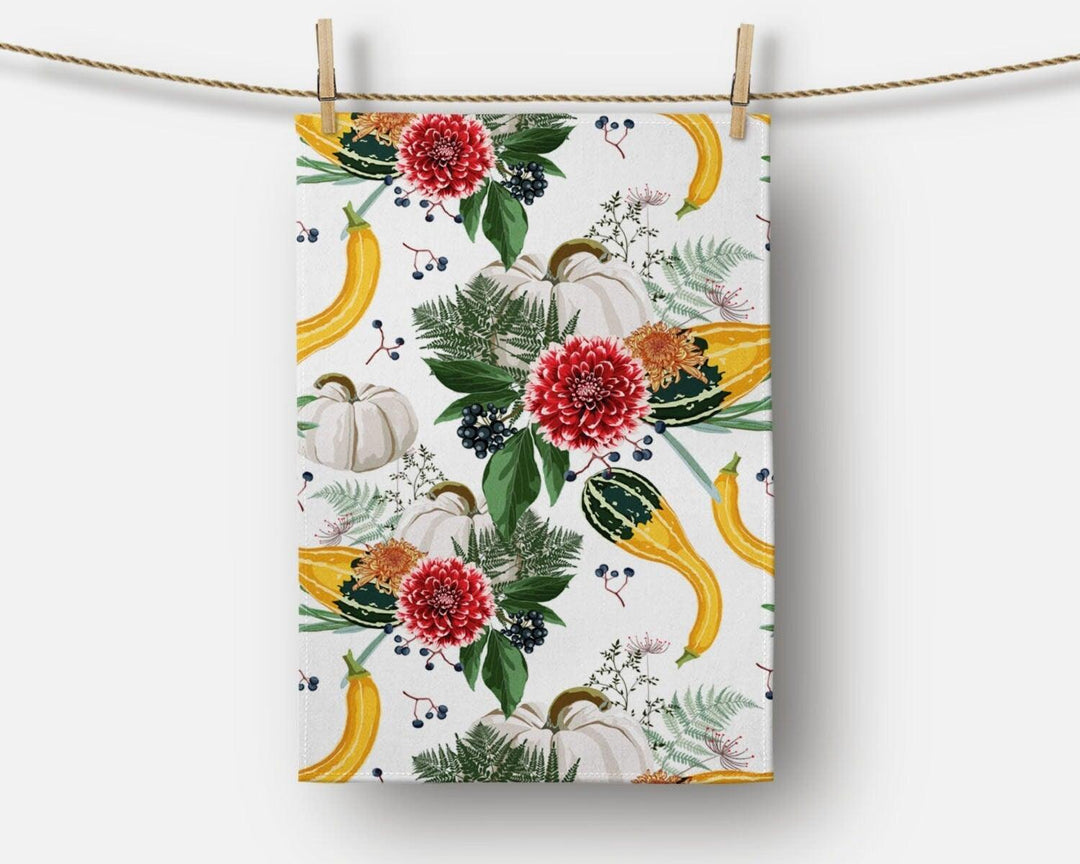 Fall Trend Kitchen Towel|Autumn Mushrooms Dish Towel|Autumn Print Hand Towel|Decorative Hand Towel|Pumpkin Tea Towel|Autumn Trend Hand Towel