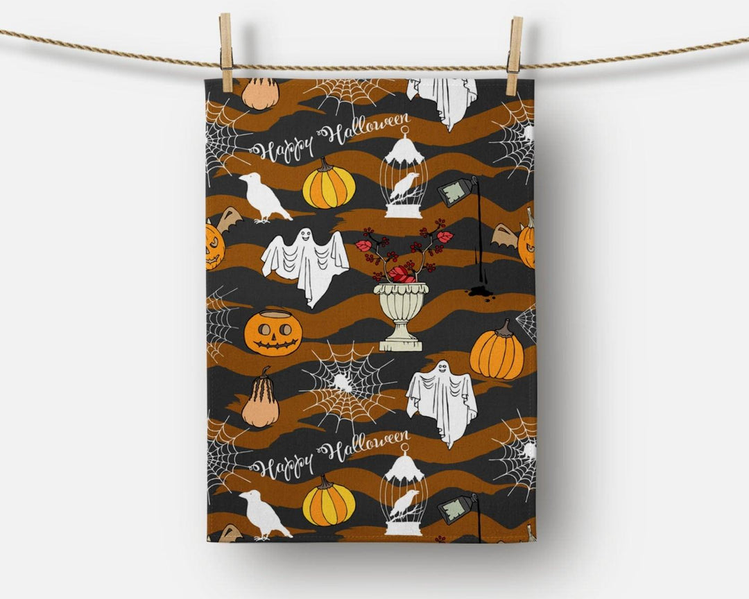 Halloween Kitchen Towel|Carved Pumpkin and Black Cat Dish Towel|Cat Witch Halloween Towel|Decorative Halloween Towel|Autumn Trend Hand Towel