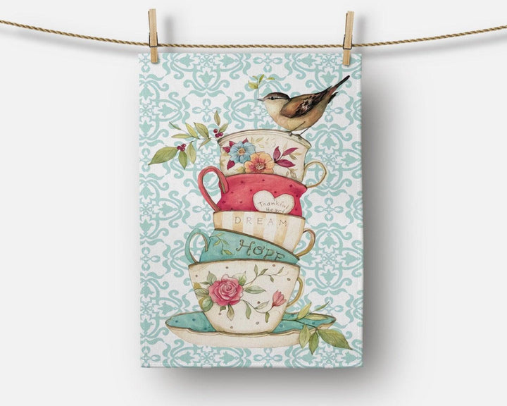 Animal Print Kitchen Towel|Flamingo Dish Towel|Elephant Tea Towel|Housewarming Bird and Cups Hand Towel|Colorful Floral Towel for Restaurant