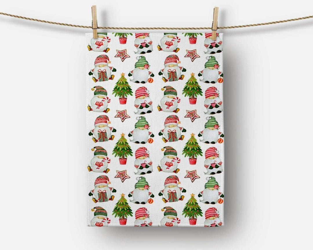 Christmas Kitchen Towel|Christmas Socks Dish Towel|Xmas Tree Hand Towel|Decorative Hand Towel|Dwarf Santa and Ornaments Tea Towel|Xmas Towel