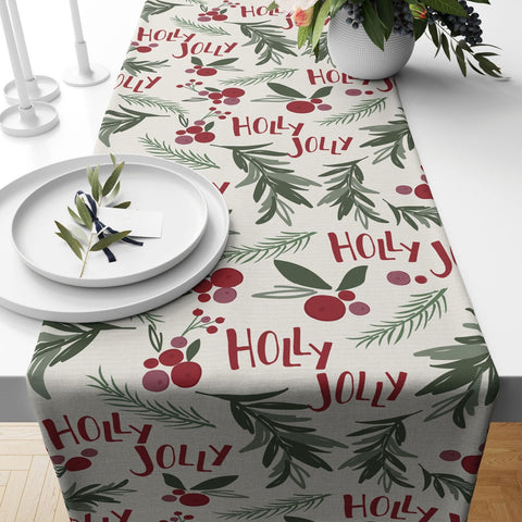 Christmas Table Runners|Winter Trend Table Runner|Xmas Tree Home Decor|Xmas Holly Jolly Table Decor|Green Winter Leaves Print Tablecloth