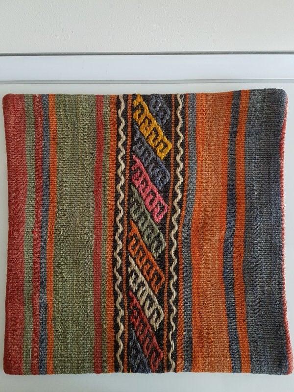 Vintage Kilim Pillow Cover|Striped Turkish Kilim Pillow Cover|Traditional Antique Throw Pillow|Boho Bedding Decor|Handwoven Rug Pillow 16x16