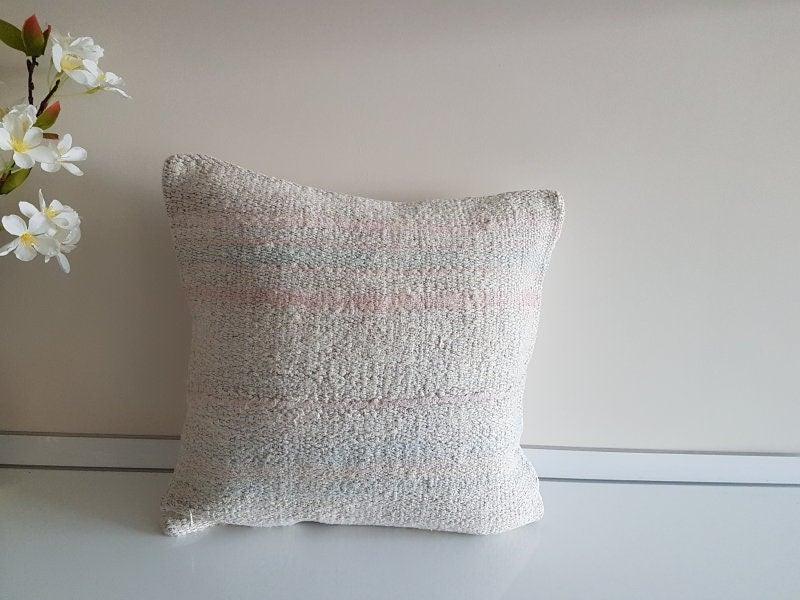 Vintage Hemp Pillow Cover|Turkish Kilim Pillow Cover|Traditional Soft Hemp Throw Pillow Cover|Boho Bedding Decor|Handwoven Rug Cushion 16x16