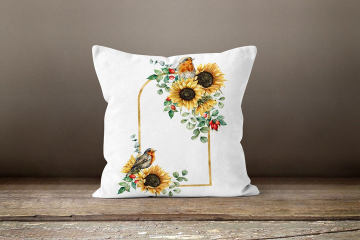 Sunflower Pillow Cover|Floral Sunflower Throw Pillow|Sunflower with Boot and Motorcycle|Sunflower and Bird Pillow|Farmhouse Style Pillow Top