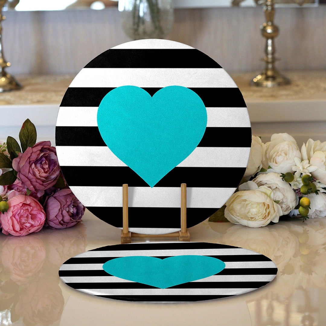 Striped Heart Placemat|Set of 2 Heart Supla Table Mat|Valentine's Day Round American Service Dining Underplate|Farmhouse Style Love Coasters