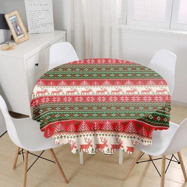 Christmas Tablecloth|Round Xmas Print Table Linen|Housewarming Xmas Deer Kitchen Decor|Xmas Design Tablecloth|Circle Design Xmas Tablecloth