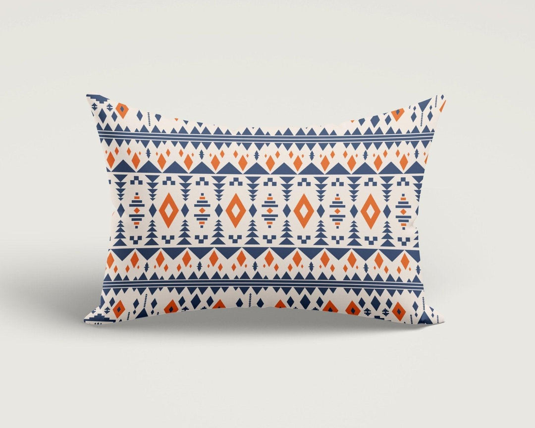 Rug Design Pillow Cover|Southwestern Cushion Case|Aztec Print Rectangle Lumbar Pillow|Farmhouse Style Geometric Kilim Throw Pillow Case