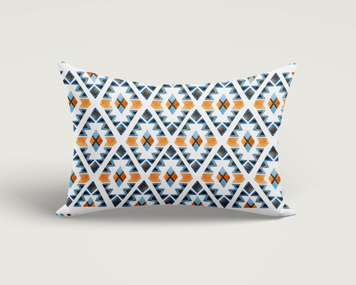 Rug Design Pillow Cover|Southwestern Cushion Case|Aztec Print Rectangle Lumbar Pillow|Farmhouse Style Geometric Kilim Throw Pillow Case