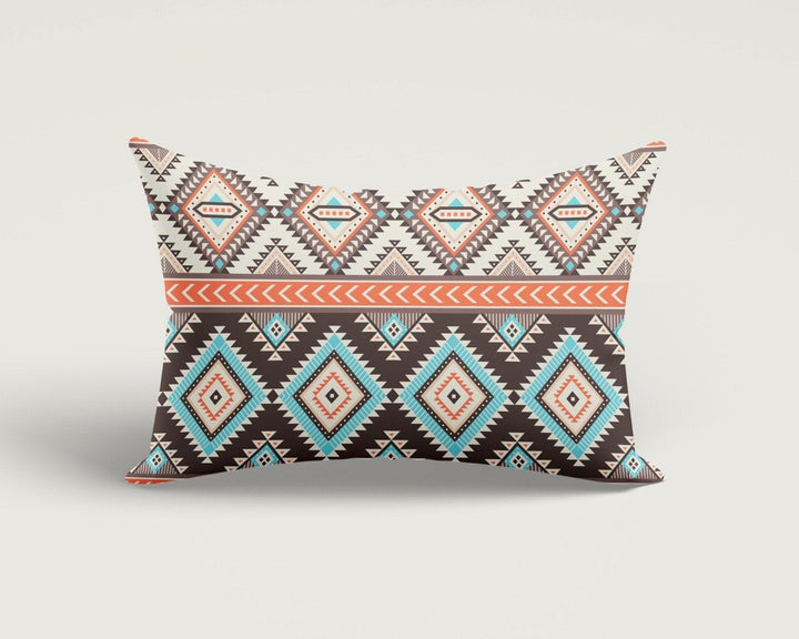 Rug Design Pillow Cover|Southwestern Cushion Case|Aztec Print Rectangle Lumbar Pillow|Farmhouse Style Geometric Kilim Throw Pillow Case