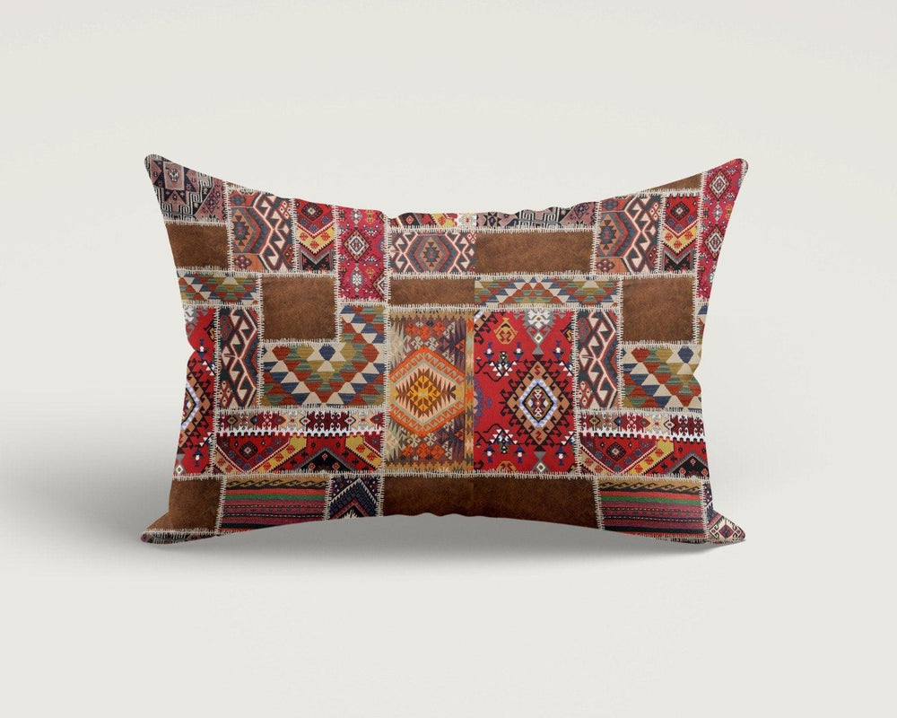 Rug Design Pillow Cover|Southwest Cushion Case|Rectangle Aztec Print Lumbar Pillow|Farmhouse Style Geometric Turkish Kilim Throw Pillow Case