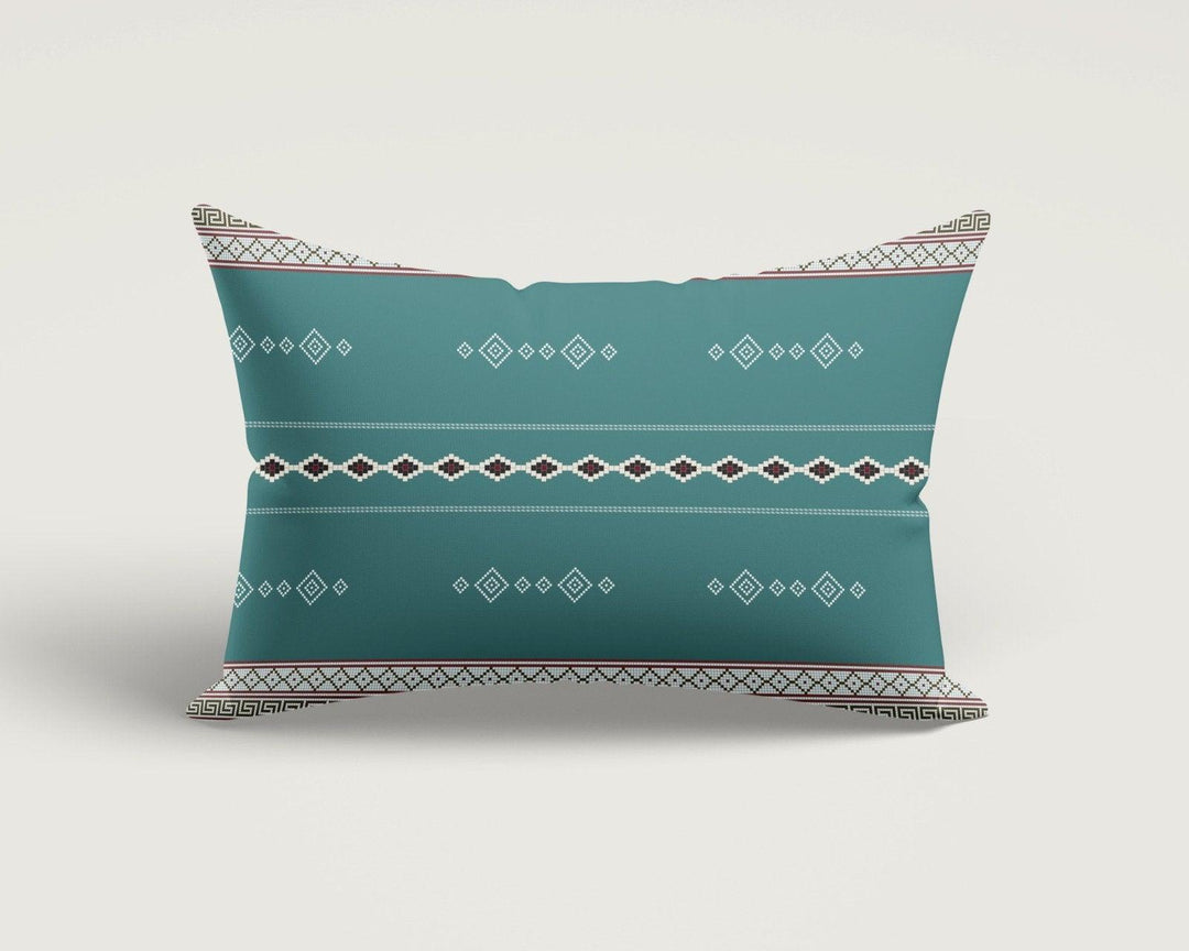 Rug Design Pillow Cover|Brick Color Southwestern Cushion Case|Rectangle Aztec Print Lumbar Pillow|Farmhouse Style Geometric Throw Pillow Top