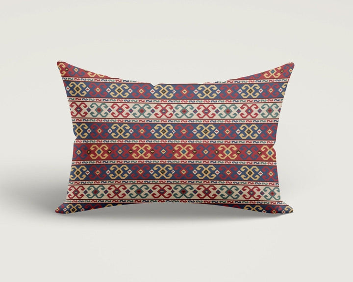 Rug Design Pillow Cover|Brick Color Southwestern Cushion Case|Rectangle Aztec Print Lumbar Pillow|Farmhouse Style Geometric Throw Pillow Top