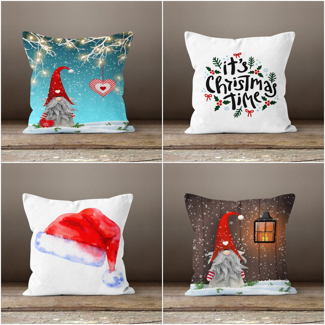 Christmas Pillow Covers|Dwarf Santa Claus Decor|Decorative Winter Pillow Case|Gnome Throw Pillow|It's Christmas Time Pillow|Red Hat Pillow