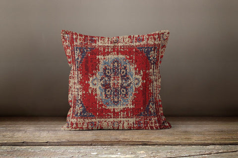 Rug Design Pillow Covers|Turkish Kilim Pattern Cushion Case|Worn Looking Rug Design|Ethnic Home Decor|Farmhouse Style Geometric Pillow Case