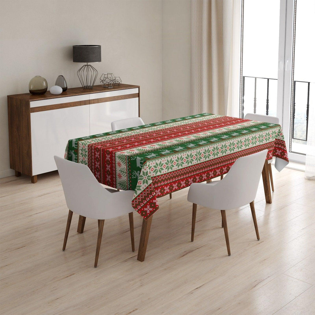 Christmas Tablecloth|Xmas Deer and Xmas Tree Tabletop|Housewarming Xmas Design Table Cover|Winter Trend Kitchen Decor|Snowflake Table Cover