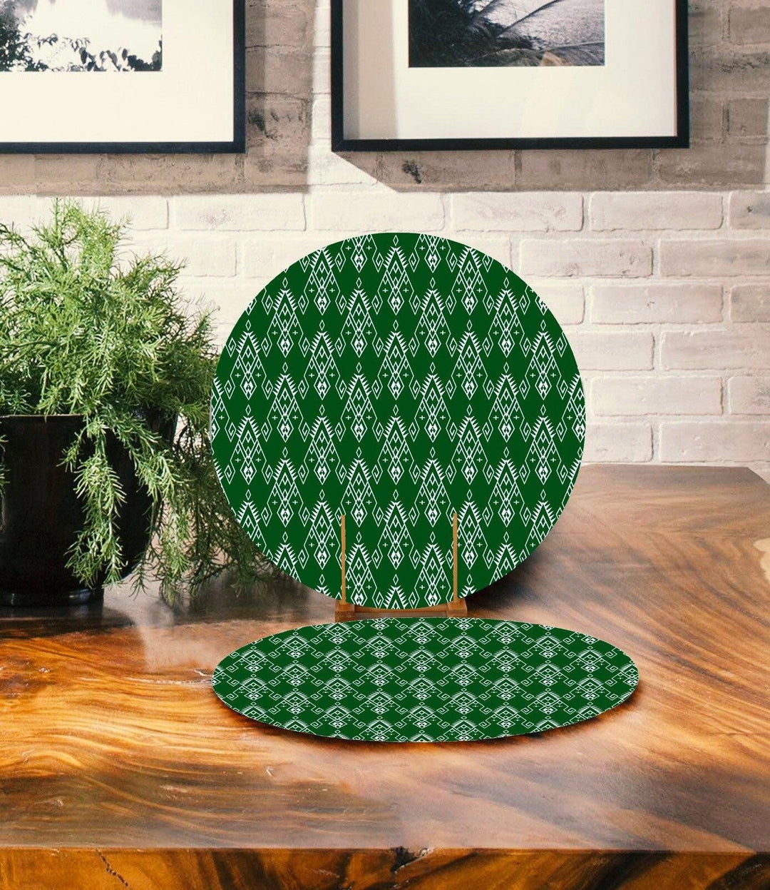 Set of 2 Christmas Placemat|Xmas Tree and Deer Table Decor|Winter Supla Table Mat|Pine Tree and Red Berries Round Dining Underplate, Coaster